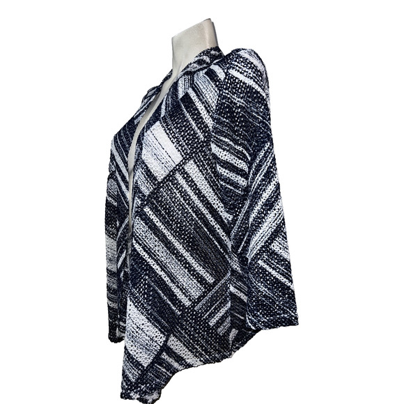 Easywear By Chico's Jacket Blue White Mesh Line Print Open Cardigan Cover-up - Picture 4 of 11